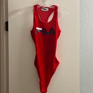 FILA Red Racerback Bodysuit with Navy Logo